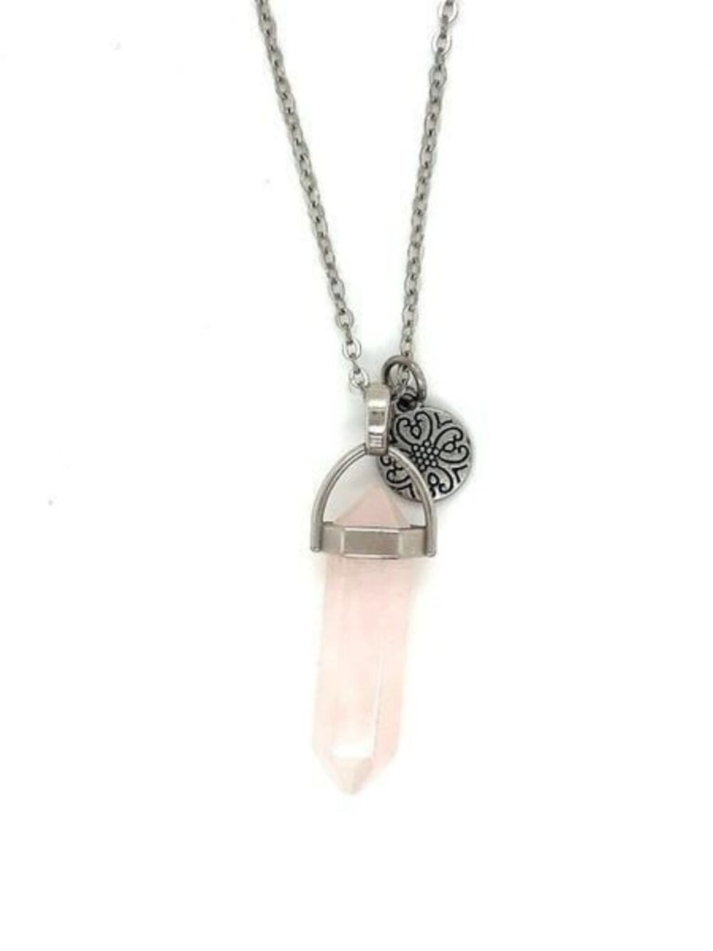 Pink Quartz & Circle‎ Pendant Necklace (n3)